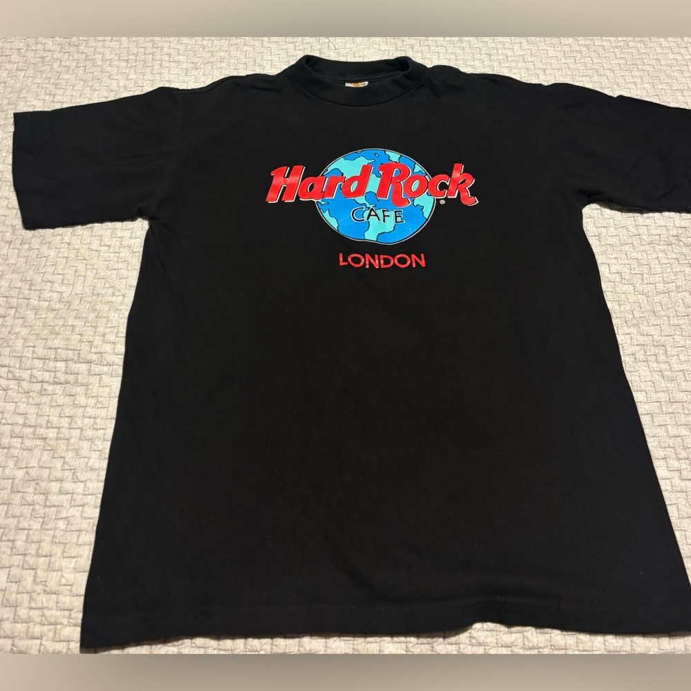 Y2K Hard Rock Café London Black World Globe T-Shirt Size Large